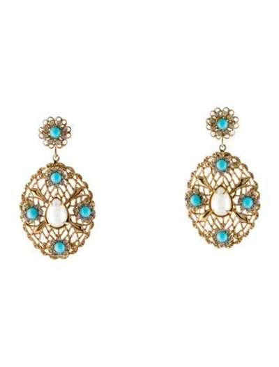 Pre-owned Kenneth Jay Lane Faux Pearl & Crystal Drop Earrings In Multi