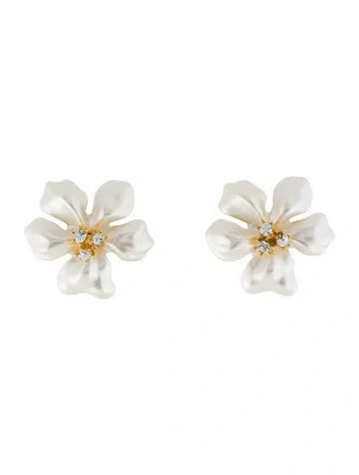 Pre-owned Kenneth Jay Lane Faux Pearl & Crystal Flower Clip-on Earrings In Multi