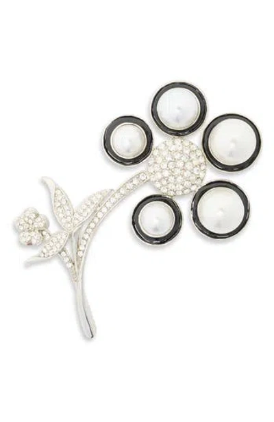 Kenneth Jay Lane Faux Pearl & Crystal Flower Pin In Metallic