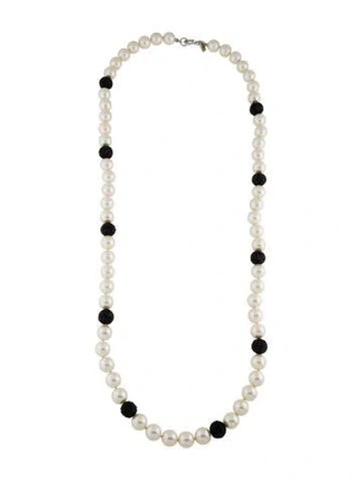 Pre-owned Kenneth Jay Lane Faux Pearl & Crystal Necklace In White