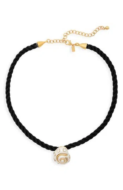 Kenneth Jay Lane Faux Pearl & Crystal Shell Pendant Necklace In Black
