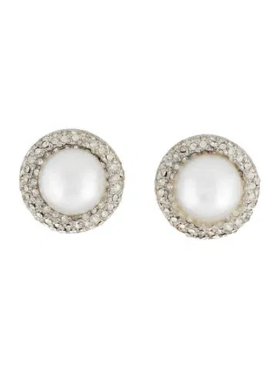 Pre-owned Kenneth Jay Lane Faux Pearl & Crystal Stud Earrings In Multicolor
