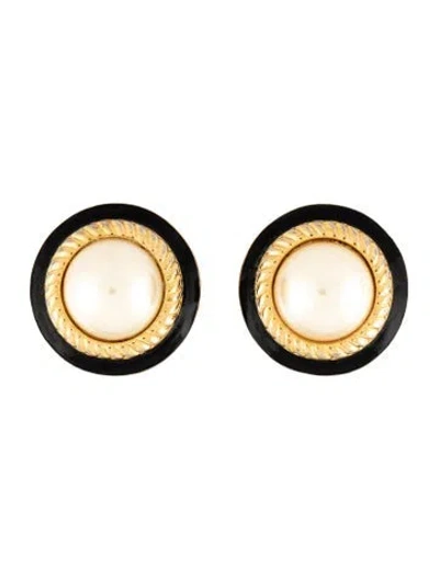 Pre-owned Kenneth Jay Lane Faux Pearl & Enamel Clip-on Earrings In Multi