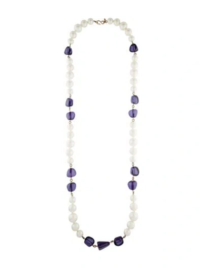 Pre-owned Kenneth Jay Lane Faux Pearl & Resin Bead Necklace, 45" In Multi