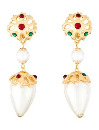 Pre-owned Kenneth Jay Lane Faux Pearl & Resin Clip-on Earrings In Multi