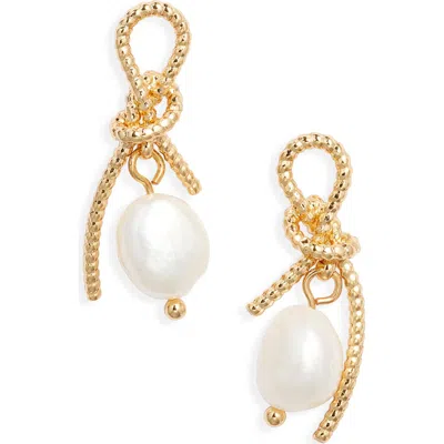 Kenneth Jay Lane Faux Pearl Bow Earrings In Gold