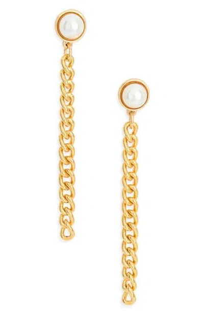Kenneth Jay Lane Faux Pearl Chain Drop Earrings In Gold