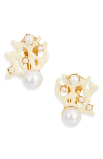 Kenneth Jay Lane Faux Pearl Clip-on Earrings In Gold