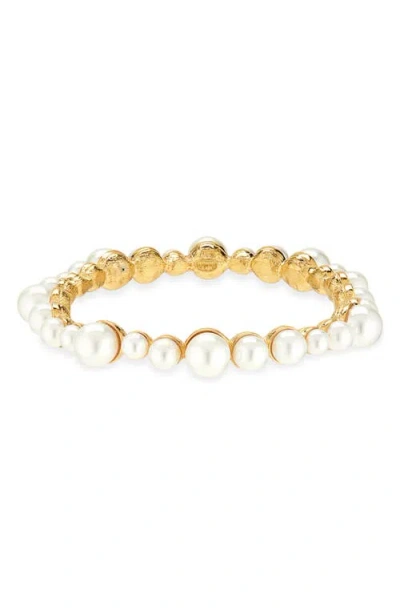 Kenneth Jay Lane Faux Pearl Cluster Bangle In Gold