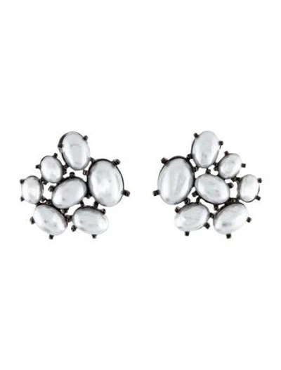 Pre-owned Kenneth Jay Lane Faux Pearl Cluster Clip-on Earrings In Gray