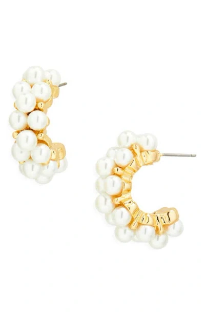 Kenneth Jay Lane Faux Pearl Cluster Hoop Earrings In Gold