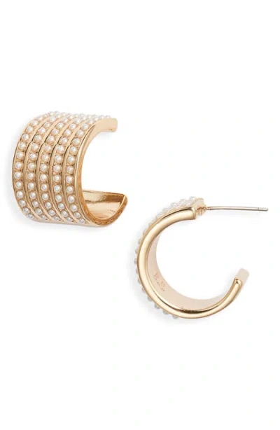 Kenneth Jay Lane Faux Pearl Dot Huggie Hoop Earrings In Gold