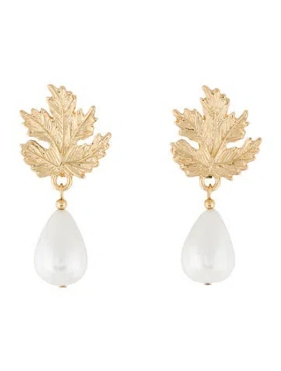 Pre-owned Kenneth Jay Lane Faux Pearl Drop Clip On Earrings In White
