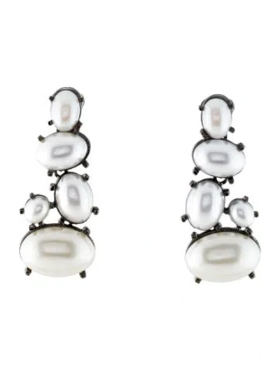 Pre-owned Kenneth Jay Lane Faux Pearl Drop Clip-on Earrings In White