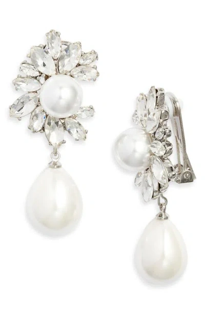 Kenneth Jay Lane Faux Pearl Drop Earrings In Silver