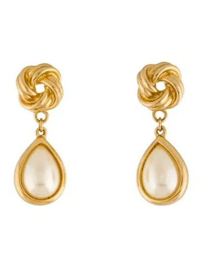 Pre-owned Kenneth Jay Lane Faux Pearl Drop Earrings In White