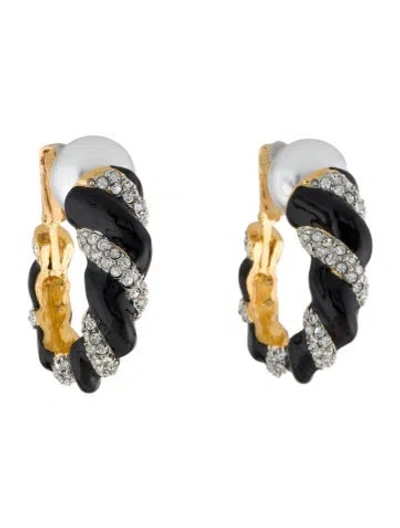 Pre-owned Kenneth Jay Lane Faux Pearl, Enamel & Crystal Clip-on Earrings In Multi