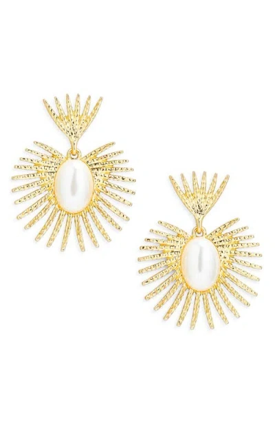 Kenneth Jay Lane Faux Pearl Fan Earrings In Gold