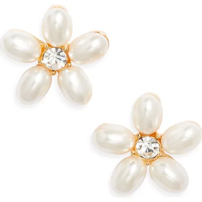 Kenneth Jay Lane Faux Pearl Flower Earrings In White