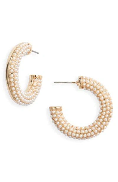 Kenneth Jay Lane Faux Pearl Hoop Earrings In Red