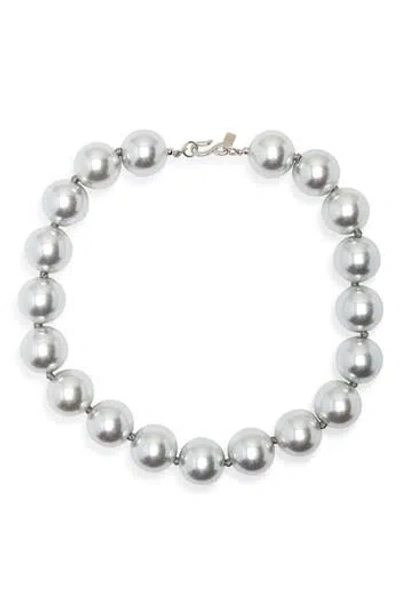 Kenneth Jay Lane Faux Pearl Necklace In Silver