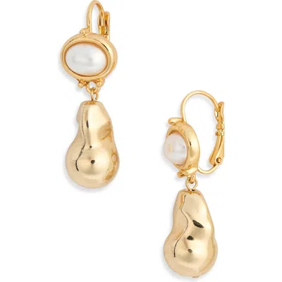 Kenneth Jay Lane Faux Pearl Nugget Drop Earrings In Gold