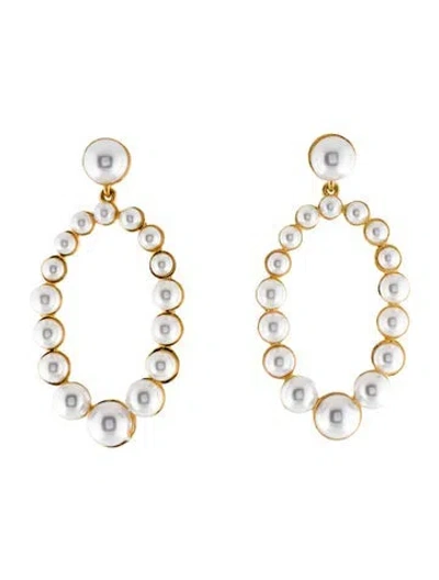 Pre-owned Kenneth Jay Lane Faux Pearl Oval Drop Earrings In White