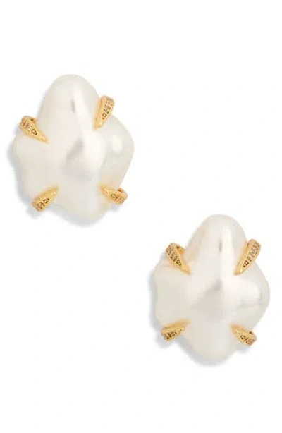 Kenneth Jay Lane Faux Pearl Stud Earrings In Gold