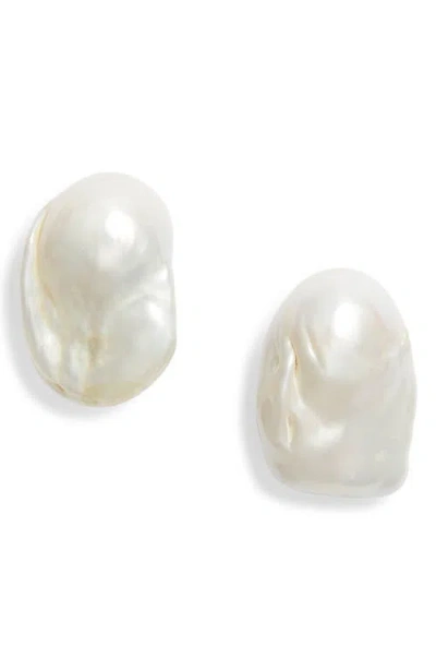 Kenneth Jay Lane Faux Pearl Stud Earrings In Silver