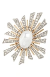 Kenneth Jay Lane Faux Pearl Sunburst Pin In Gold
