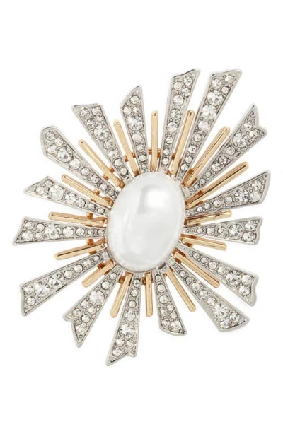 Kenneth Jay Lane Faux Pearl Sunburst Pin In Gold