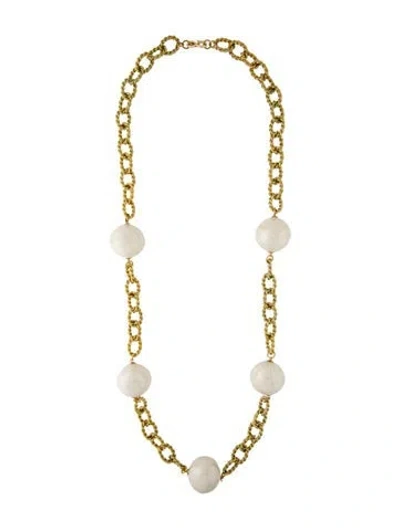 Pre-owned Kenneth Jay Lane Faux Textured Station Necklace, 39" In White
