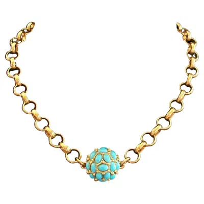 Pre-owned Kenneth Jay Lane , Faux Turquoise & Gold Plated Necklace, U.s.a., Circa 1990s In Multi