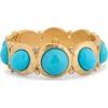 Kenneth Jay Lane Faux Turquoise Cabochon Hinged Bracelet In Satin Gold