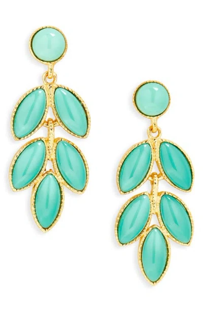 Kenneth Jay Lane Faux Turquoise Leaf Drop Earrings In Green