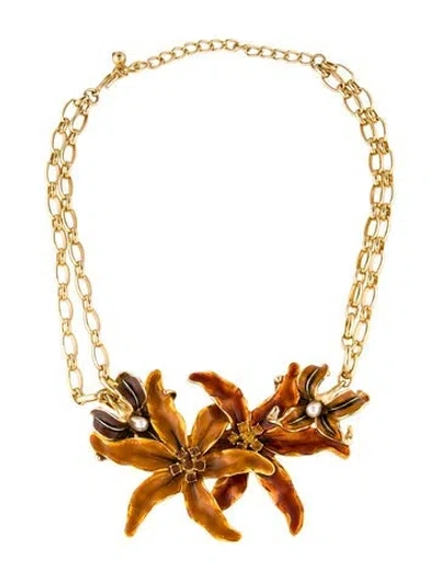 Pre-owned Kenneth Jay Lane Faux-pearl, Enamel & Crystal Collar Necklace, 20.5" In Multi