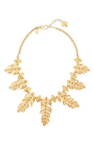 Kenneth Jay Lane Feather Frontal Necklace In Gold