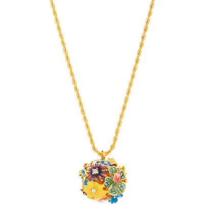 Kenneth Jay Lane Flower Ball Pendant Long Necklace In Gold