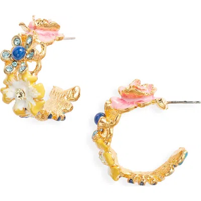 Kenneth Jay Lane Flower Hoop Earrings In Gold