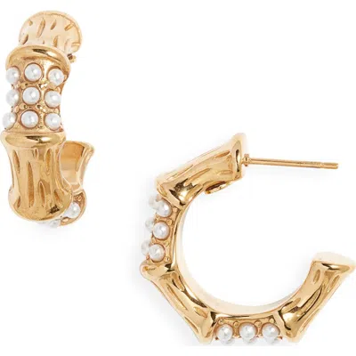 Kenneth Jay Lane Freshwater Pearl Hoop Earrings In Gold