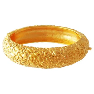 Pre-owned Kenneth Jay Lane Gilded Hinged Cuff Bracelet With Texture Finish By , 1990s In Multi