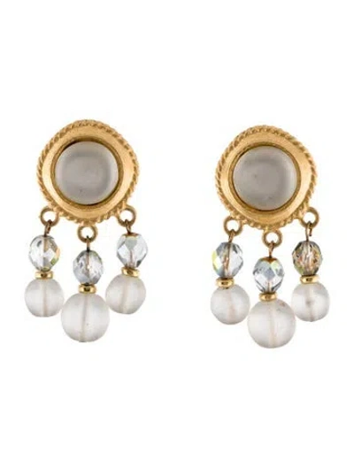 Pre-owned Kenneth Jay Lane Glass Bead Clip-on Drop Earrings In Transparent