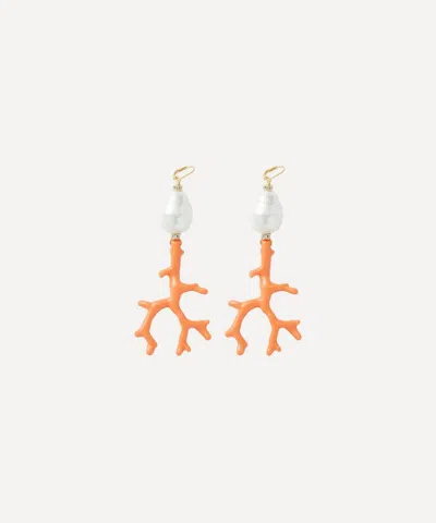 Kenneth Jay Lane Gold-plated Baroque Pearl And Coral Drop Earrings