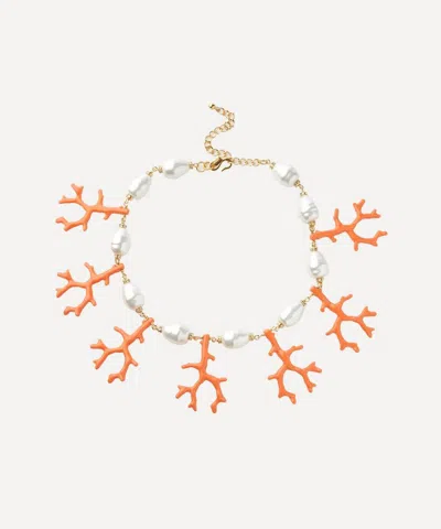 Kenneth Jay Lane Gold-plated Baroque Pearl And Coral Drop Necklace