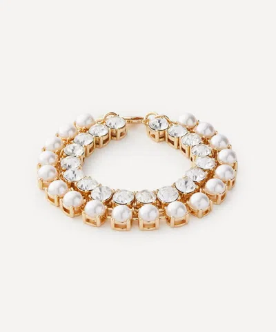 Kenneth Jay Lane Gold-plated Crystal Pearl Chain Bracelet