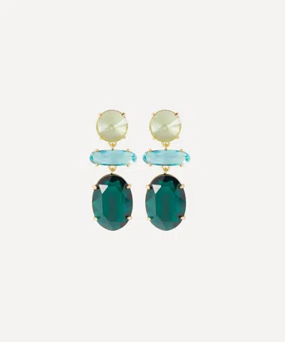 Kenneth Jay Lane Gold-plated Emerald Tri-shape Drop Earrings In Green