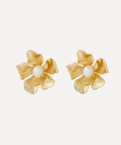 Kenneth Jay Lane Gold-plated Pearl Center Flower Earrings