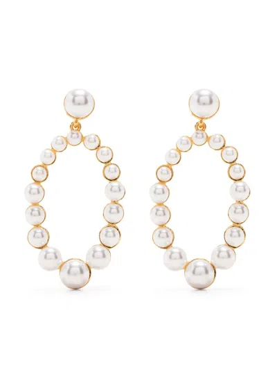 Kenneth Jay Lane Imitation Pearl Oval Drop Earrings In Gold