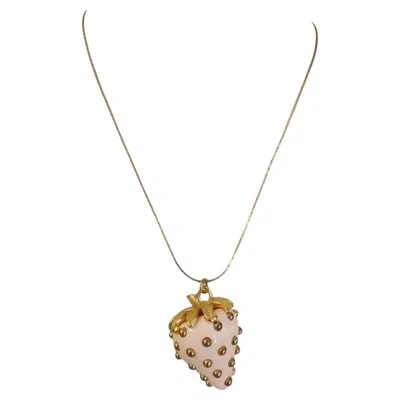 Pre-owned Kenneth Jay Lane Gold Studded Strawberry Pendant Long Necklace, Contemporary In Multi