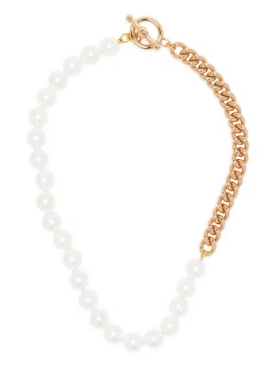 Kenneth Jay Lane Gold Plated Pearl Chain Link Necklace In White